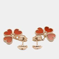 Pre Owned Van Cleef & Arpels Sweet Alhambra Effeuillage 18K Rose Gold Carnelian Earrings