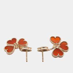 Pre Owned Van Cleef & Arpels Sweet Alhambra Effeuillage 18K Rose Gold Carnelian Earrings