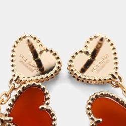 Pre Owned Van Cleef & Arpels Sweet Alhambra Effeuillage 18K Rose Gold Carnelian Earrings