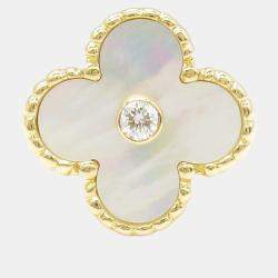 Pre Owned Van Cleef & Arpels Vintage Alhambra 18K Yellow Gold, Diamond, Mother of Pearl Ring EU 49