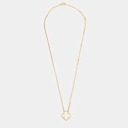 Pre Owned Van Cleef & Arpels Vintage Alhambra Mother of Pearl 18k Yellow Gold Necklace