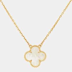 Pre Owned Van Cleef & Arpels Vintage Alhambra Mother of Pearl 18k Yellow Gold Necklace