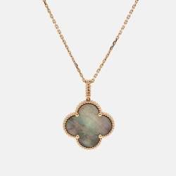 Pre Owned Van Cleef & Arpels Magic Alhambra Grey Mother of Pearl 18k Rose Gold Necklace