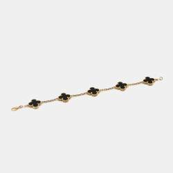Pre Owned Van Cleef & Arpels Vintage Alhambra Onyx 18k Yellow Gold 5 Motif Station Bracelet