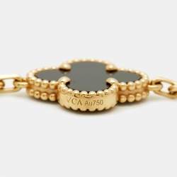 Pre Owned Van Cleef & Arpels Vintage Alhambra Onyx 18k Yellow Gold 5 Motif Station Bracelet