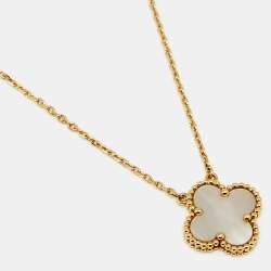 Pre Owned Van Cleef & Arpels Vintage Alhambra Mother of Pearl 18k Yellow Gold Necklace