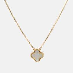 Pre Owned Van Cleef & Arpels Vintage Alhambra Mother of Pearl 18k Yellow Gold Necklace
