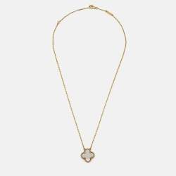 Pre Owned Van Cleef & Arpels Vintage Alhambra Mother of Pearl 18k Yellow Gold Necklace