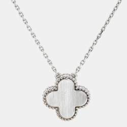 Pre Owned Van Cleef & Arpels Vintage Alhambra Limited Edition Holiday 2022 Celadon Sevres Porcelain Diamond 18k White Gold Necklace