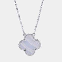 Pre Owned Van Cleef & Arpels Vintage Alhambra 18K White Gold Pendant Necklace