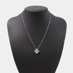 Pre Owned Van Cleef & Arpels Vintage Alhambra 18K White Gold Pendant Necklace