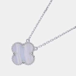 Pre Owned Van Cleef & Arpels Vintage Alhambra 18K White Gold Pendant Necklace