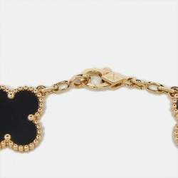 Pre Owned Van Cleef & Arpels Vintage Alhambra Onyx 18k Yellow Gold 5 Motif Station Bracelet