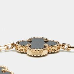 Pre Owned Van Cleef & Arpels Vintage Alhambra Onyx 18k Yellow Gold 5 Motif Station Bracelet