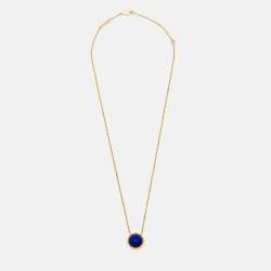 Pre Owned Van Cleef & Arpels Perlée Couleurs Lapis Lazuli Cabochon 18k Yellow Gold Pendant Necklace