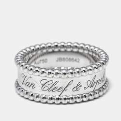 Pre Owned Van Cleef & Arpels Perlée 18k White Gold Ring Size 53