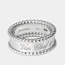 Pre Owned Van Cleef & Arpels Perlée 18k White Gold Ring Size 53