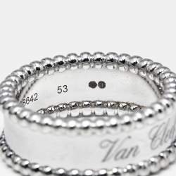 Pre Owned Van Cleef & Arpels Perlée 18k White Gold Ring Size 53