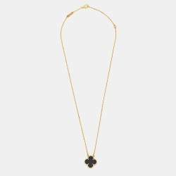Pre Owned Van Cleef & Arpels Vintage Alhambra Onyx 18k Yellow Gold Pendant Necklace