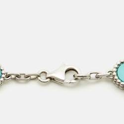 Pre Owned Van Cleef & Arpels Vintage Turquoise 18k White Gold 5 Motif Station Bracelet
