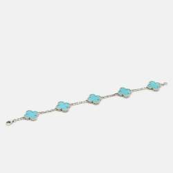 Pre Owned Van Cleef & Arpels Vintage Turquoise 18k White Gold 5 Motif Station Bracelet