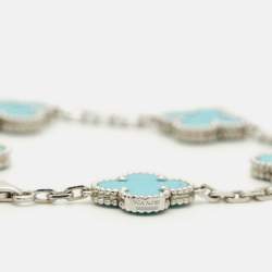 Pre Owned Van Cleef & Arpels Vintage Turquoise 18k White Gold 5 Motif Station Bracelet