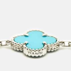 Pre Owned Van Cleef & Arpels Vintage Alhambra Turquoise 18k White Gold 10 Motifs Station Necklace