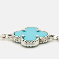 Pre Owned Van Cleef & Arpels Vintage Alhambra Turquoise 18k White Gold 10 Motifs Station Necklace