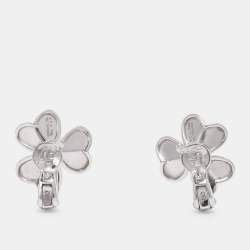 Pre Owned Van Cleef & Arpels Frivole Diamond 18k White Gold Mini Model Earrings