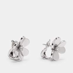 Pre Owned Van Cleef & Arpels Frivole Diamond 18k White Gold Mini Model Earrings
