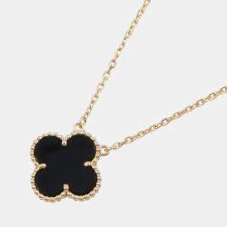 مملوكة مسبقًا Van Cleef & Arpels Vintage Alhambra Onyx 18K Yellow Gold Necklace
