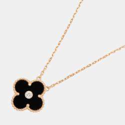 مملوكة مسبقًا Van Cleef & Arpels Vintage Alhambra Onyx Diamond 18K Rose Gold Necklace