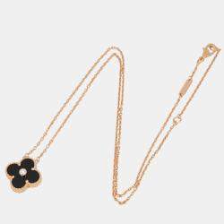 مملوكة مسبقًا Van Cleef & Arpels Vintage Alhambra Onyx Diamond 18K Rose Gold Necklace