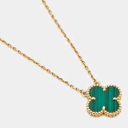 مملوكة مسبقًا Van Cleef & Arpels Vintage Alhambra Malachite 18k Yellow Gold Necklace