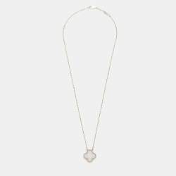Pre Owned Van Cleef & Arpels Vintage Alhambra Chalcedony 18k White Gold Pendant Necklace