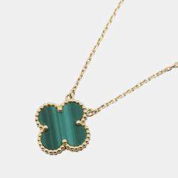 مملوكة مسبقًا Van Cleef & Arpels 18K Yellow Gold and Malachite Vintage Alhambra Necklace