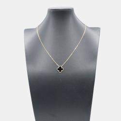Pre Owned Van Cleef & Arpels 18K Yellow Gold and Onyx Vintage Alhambra Pendant Necklace