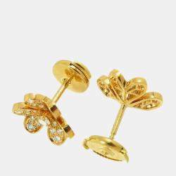 Pre Owned Van Cleef & Arpels Frivole Mini 18K Yellow Gold Diamond Earrings