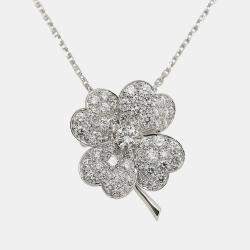 Pre Owned Van Cleef & Arpels Cosmos 18K White Gold Diamond Brooch Necklace