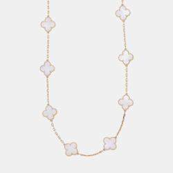 Pre Owned Van Cleef & Arpels Vintage Alhambra 18K Yellow Gold and Mother of Pearl 10 Motif Necklace