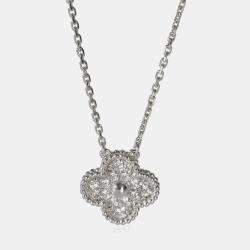 Pre Owned Van Cleef & Arpels Vintage Alhambra 18K White Gold and Diamond Pendant Necklace