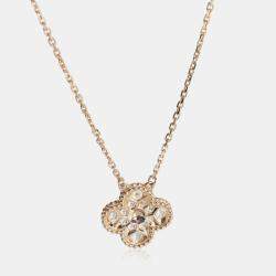 Pre Owned Van Cleef & Arpels Vintage Alhambra 18K Rose Gold and Diamond Pendant Necklace