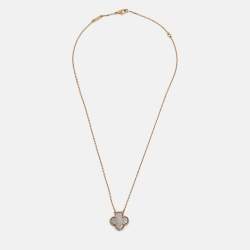 Pre Owned Van Cleef & Arpels Vintage Alhambra Grey Mother of Pearl 18k Rose Gold Necklace