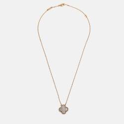 Pre Owned Van Cleef & Arpels Vintage Alhambra Grey Mother of Pearl 18k Rose Gold Necklace