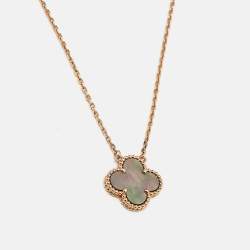 Pre Owned Van Cleef & Arpels Vintage Alhambra Grey Mother of Pearl 18k Rose Gold Necklace