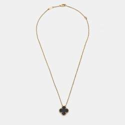 Pre Owned Van Cleef & Arpels Vintage Alhambra Onyx 18k Yellow Gold Necklace
