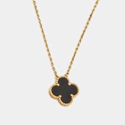 Pre Owned Van Cleef & Arpels Vintage Alhambra Onyx 18k Yellow Gold Necklace