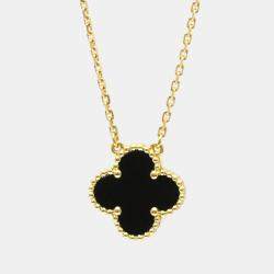 Pre Owned Van Cleef & Arpels Vintage Alhambra 18K Yellow Gold and Onyx Pendant Necklace