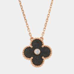 Pre Owned  Van Cleef & Arpels Vintage Alhambra 18K Rose Gold, Obsidian and Diamond Limited Edition Holiday Pendant Necklace