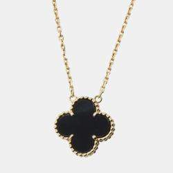 Pre Owned Van Cleef & Arpels 18K Yellow Gold and Onyx Vintage Alhambra Pendant Necklace
